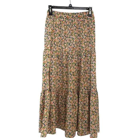 SHEIN Dresses & Skirts - SHEIN floral Tiered green and pink size small Trumpet Maxi Skirt